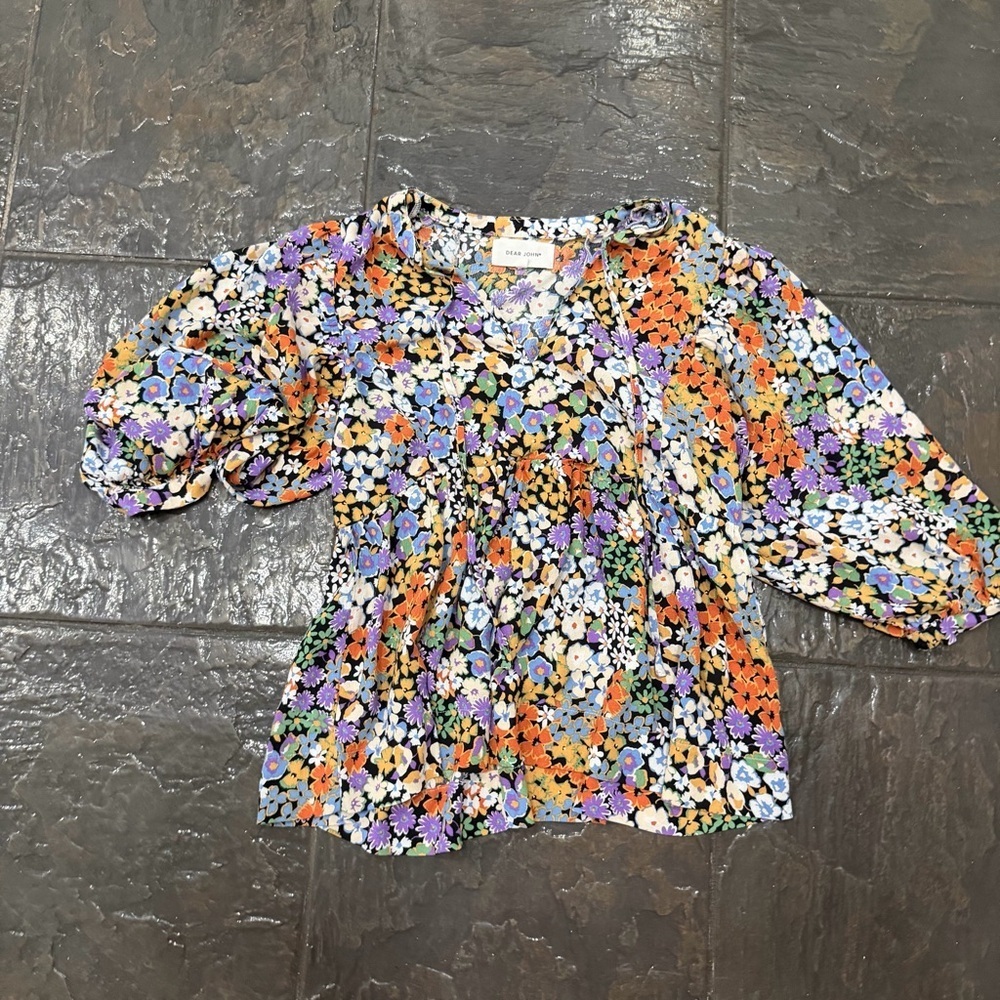 Dear John Multicolor Floral Blouse Size Small Cottagecore Preppy Top - Picture 5 of 11